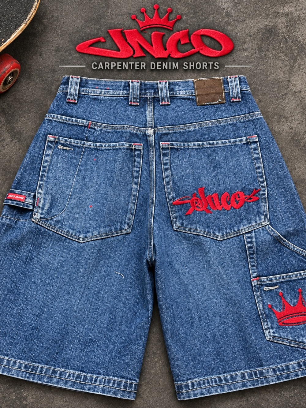 JNCO Res Crown Carpenter Denim  Baggy Wide Leg Jorts Skater Grunge Y2K Style